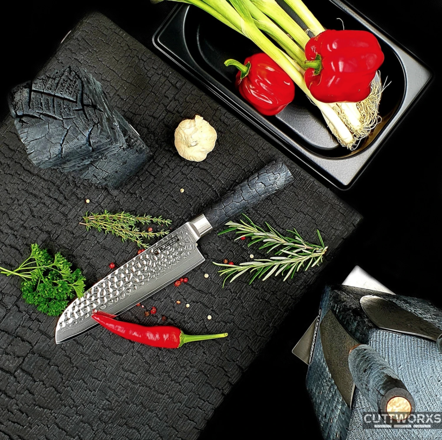 Cuttworxs Flamewood Evolution Santokumes 2 Cuttworxs Flamewood Evolution Santokumes - Afbeelding 2