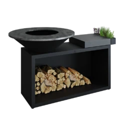 Ofyr Island Black 85 -100 Teak Hout En Donker Grijs Keramiek -Keuken Grill ofyr island black 85 100 teak hout en donker grijs 3